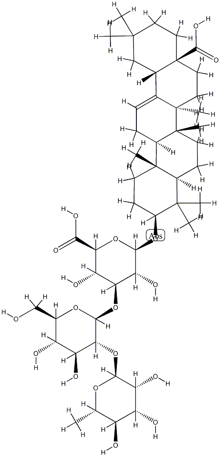 3β-[3-O-[2-O-(6-Deoxy-α-L-mannopyranosyl)-β-D-glucopyranosyl]-β-D-glucopyranuronosyl]oxyolean-12-en-28-oic acid 结构式