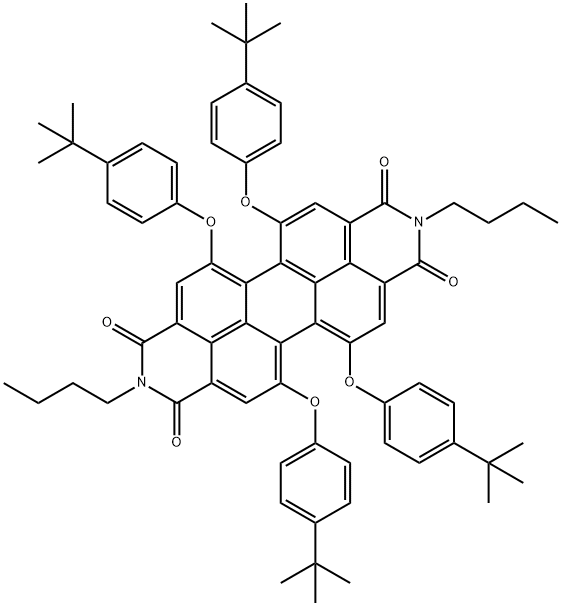 1,6,7,12-四(4-叔丁基苯氧基)-N,N'-二(2,6-二正丁基)苯基-3,4,9,10-苝四羧酸亚胺 结构式