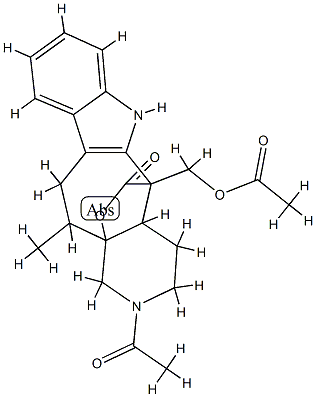 2-アセチル-1,2,3,4,4a,5,6,11,12,12a-デカヒドロ-12a-ヒドロキシ-5-(アセトキシメチル)-12-メチルピリド[3',4':5,6]シクロヘプタ[1,2-b]インドール-5-カルボン酸γ-ラクトン 化学構造式
