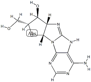(6aS)-4-アミノ-6aα,7,8,9aα-テトラヒドロ-7α-ヒドロキシ-6H-フロ[3',2':4,5]イミダゾ[1,2-e]プリン-8β-メタノール 化学構造式