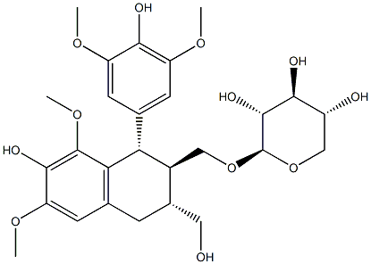 [[(1S)-1,2,3,4-テトラヒドロ-7-ヒドロキシ-1α-(4-ヒドロキシ-3,5-ジメトキシフェニル)-3α-(ヒドロキシメチル)-6,8-ジメトキシナフタレン]-2β-イルメチル]β-D-キシロピラノシド 化学構造式