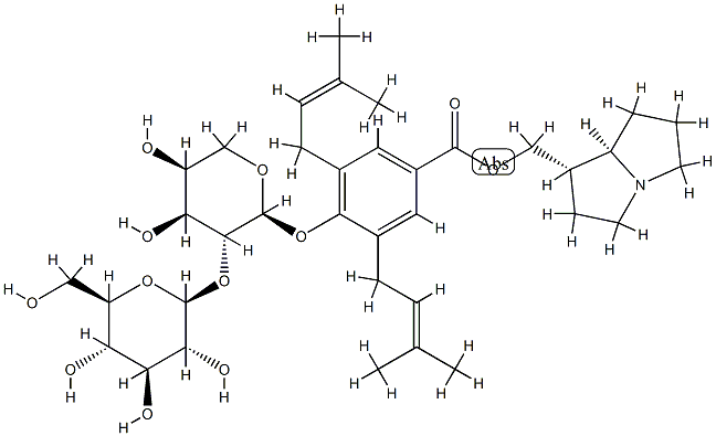 4-[[2-O-(β-D-Glucopyranosyl)-α-L-arabinopyranosyl]oxy]-3,5-bis(3-methyl-2-butenyl)benzoic acid [[(4S,5R)-1-azabicyclo[3.3.0]octan-4-yl]methyl] ester Struktur