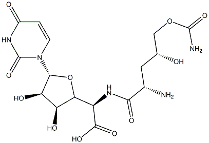 5-[[2-アミノ-5-O-(アミノカルボニル)-2,3-ジデオキシ-L-erythro-ペントノイル]アミノ]-1,5-ジデオキシ-1-(3,4-ジヒドロ-2,4-ジオキソピリミジン-1(2H)-イル)-β-D-アロフラヌロン酸 化学構造式