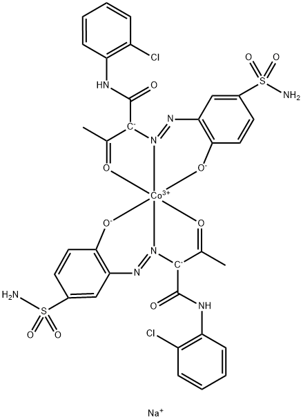 Cobaltate(1-), bis[2-[[5-(aminosulfonyl) -2-hydroxyphenyl]azo]-N-(2-chlorophenyl)-3-oxobutanamidato (2-)]-, sodium 结构式