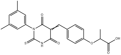 2-[4-[(Z)-[1-(3,5-dimethylphenyl)-4,6-dioxo-2-sulfanylidene-1,3-diazinan-5-ylidene]methyl]phenoxy]propanoic acid Structure