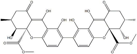 (3S,3'S,4S,4'S,4aR,4'aR)-2,2',3,3',4,4',9,9'-Octahydro-1,1',4,4',8,8'-hexahydroxy-3,3'-dimethyl-9,9'-dioxo-7,7'-bi(4aH-xanthene)-4a,4'a-dicarboxylic acid dimethyl ester 结构式