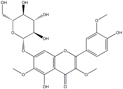 7-[(β-D-グルコピラノシル)オキシ]-4',5-ジヒドロキシ-3,3',6-トリメトキシフラボン 化学構造式