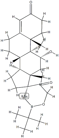 17,21-[(tert-ブチルボランジイル)ビスオキシ]-11α-ヒドロキシプレグナ-4-エン-3,20-ジオン 化学構造式