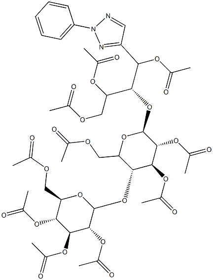 2,3-Bis(acetyloxy)-1-[(acetyloxy)(2-phenyl-2H-1,2,3-triazol-4-yl)methyl]propyl 2-O,3-O,6-O-triacetyl-4-O-(2-O,3-O,4-O,6-O-tetraacetyl-β-D-glucopyranosyl)-β-D-glucopyranoside Struktur