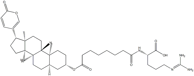3β-[[8-[[(S)-4-[(Aminoiminomethyl)amino]-1-carboxybutyl]amino]-1,8-dioxooctyl]oxy]-14-hydroxy-5β-bufa-20,22-dienolide Struktur