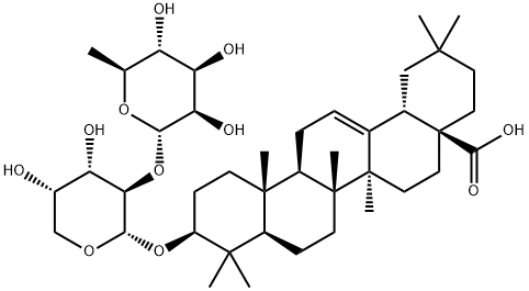 3β-[2-O-(α-L-ラムノピラノシル)-α-L-アラビノピラノシルオキシ]オレアナ-12-エン-28-酸 化学構造式