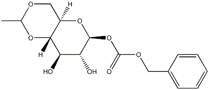 1-O-ベンジルオキシカルボニル-4-O,6-O-エチリデン-β-D-グルコピラノース 化学構造式