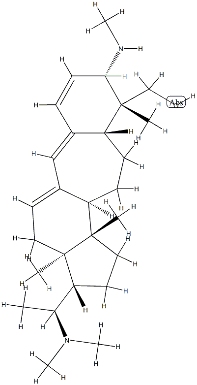 (20S)-20-(Dimethylamino)-4,14-dimethyl-3β-(methylamino)-B(9a)-homo-19-nor-5α-pregna-1,9(11),9a-triene-4β-methanol Struktur