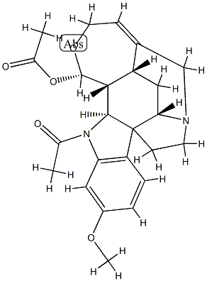 (17S)-1-Acetyl-19,20-didehydro-17,18-epoxy-11-methoxycuran-17-ol acetate Struktur