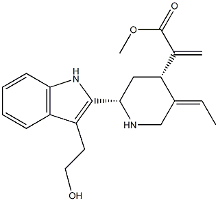 (2S,5E)-5-エチリデン-2α-[3-(2-ヒドロキシエチル)-1H-インドール-2-イル]-α-メチレン-4α-ピペリジン酢酸メチル 化学構造式