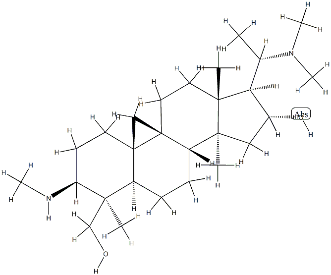 (20S)-16α-Hydroxy-4,14-dimethyl-3β-(methylamino)-20-(dimethylamino)-9β,19-cyclo-5α-pregnane-4β-methanol Structure