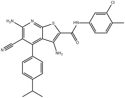 3,6-diamino-N-(3-chloro-4-methylphenyl)-5-cyano-4-(4-isopropylphenyl)thieno[2,3-b]pyridine-2-carboxamide Struktur