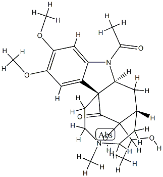 (2β,7β,14ξ,15S)-1-アセチル-14,19-ジヒドロキシ-10,11-ジメトキシ-4-メチル-3,4-セココンジホラン-3-オン 化学構造式