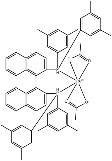 Diacetato{(R)-(+)-2,2'-bis[di(3,5-xylyl)phosphino]-1,1'-binaphthyl}ruthenium(II) Struktur