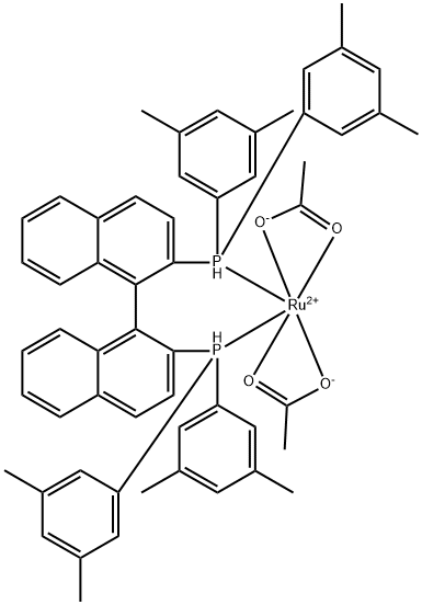 Diacetato{(R)-(+)-2,2'-bis[di(3,5-xylyl)phosphino]-1,1'-binaphthyl}ruthenium(II) Structure