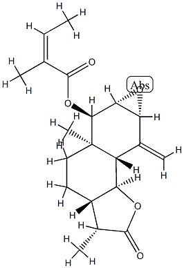 (Z)-2-メチル-2-ブテン酸[(3R,3aβ,6aβ,7aβ,8aβ,8bα)-ドデカヒドロ-3α,5aα-ジメチル-8-メチレン-2-オキソオキシレノ[6,7]ナフト[1,2-b]フラン-6β-イル] 化学構造式