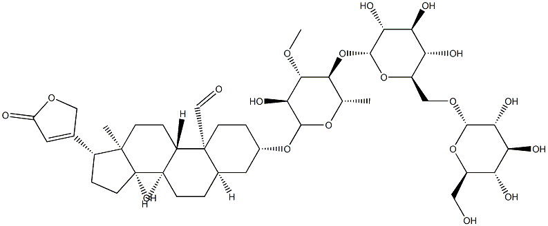 (3beta,5beta)-3-[(O-beta-D\-glucopyranosyl-(1->6)-O-D\-glucopyranosyl-(1->4)-6-deoxy-3-O-methyl-alpha-L\-glucopyranosyl)oxy]-14-hydroxy-19-oxocard-20(22)-enolide, 37933-66-7, 结构式