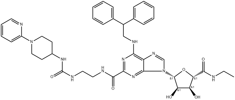 BETA-D-RIBOFURANURONAMIDE, 1-DEOXY-1-[6-[(2,2-DIPHENYLETHYL)AMINO]-2-[[[2-[[[[1-(2-PYRIDINYL)-4-PIPERIDINYL]AMINO]CARBONYL]AMINO]ETHYL]AMINO]CARBONYL]-9H-PURIN-9-YL]-N-ETHYL- Structure