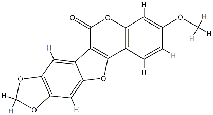 3-メトキシ-6H-[1,3]ジオキソロ[5,6]ベンゾフロ[3,2-c][1]ベンゾピラン-6-オン 化学構造式