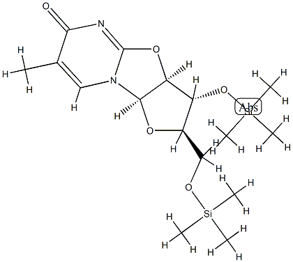 (2R)-2,3,3aβ,9aβ-Tetrahydro-7-methyl-3β-(trimethylsilyl)oxy-2α-[(trimethylsilyl)oxy]methyl-6H-furo[2',3':4,5]oxazolo[3,2-a]pyrimidin-6-one Struktur