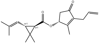rel-2,2-ジメチル-3β*-(2-メチル-1-プロペニル)シクロプロパン-1α*-カルボン酸2-メチル-4-オキソ-3-(2-プロペニル)-2-シクロペンテン-1α*-イル 化学構造式