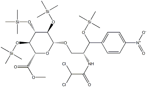 [(2R,3R)-2-[(ジクロロアセチル)アミノ]-3-(4-ニトロフェニル)-3-[(トリメチルシリル)オキシ]プロピル]2-O,3-O,4-O-トリス(トリメチルシリル)-β-D-グルコピラノシドウロン酸メチル 化学構造式