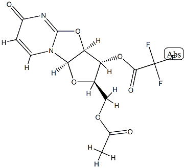Trifluoroacetic acid (2R)-2α-(acetoxymethyl)-2,3,3aβ,9aβ-tetrahydro-6-oxo-6H-furo[2',3':4,5]oxazolo[3,2-a]pyrimidin-3β-yl ester Struktur