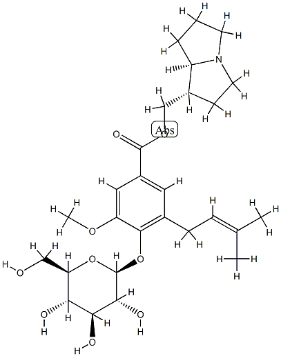 4-(β-D-Glucopyranosyloxy)-3-methoxy-5-(3-methyl-2-butenyl)benzoic acid [(4S,5R)-1-azabicyclo[3.3.0]octan-4-yl]methyl ester Structure