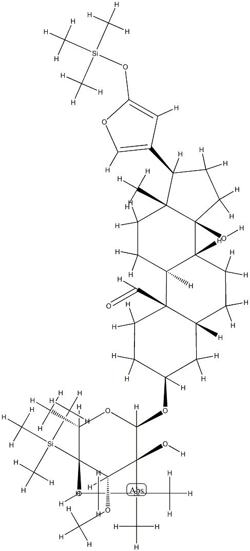 3β-[[6-Deoxy-3-O-methyl-2,4-bis(trimethylsilyl)-α-L-glucopyranosyl]oxy]-21,23-epoxy-14β-hydroxy-23-[(trimethylsilyl)oxy]-24-nor-5β-chola-20,22-dien-19-al Struktur