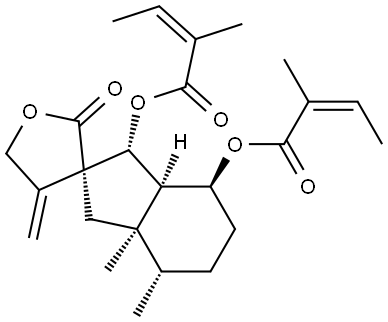 (1'R,3R,7'aβ)-4,5,1',3',3'a,4',5',6',7',7'a-Decahydro-3'aβ,4'β-dimethyl-1'β,7'α-bis[[(Z)-2-methyl-1-oxo-2-butenyl]oxy]-4-methylenespiro[furan-3,2'-[2H]inden]-2-one Structure