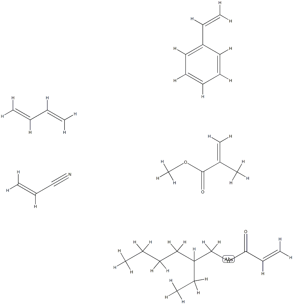 2-Propenoic acid, 2-methyl-, methyl ester, polymer with 1,3-butadiene, ethenylbenzene, 2-ethylhexyl 2-propenoate and 2-propenenitrile Struktur