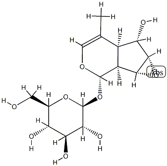 1aβ,1bα,2,5aα,6,6aβ-Hexahydro-6α-hydroxy-5-methyloxireno[4,5]cyclopenta[1,2-c]pyran-2α-yl β-D-glucopyranoside 结构式