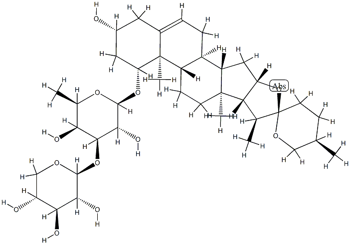 [(25R)-3β-ヒドロキシスピロスタ-5-エン-1β-イル]6-デオキシ-3-O-β-D-キシロピラノシル-β-D-ガラクトピラノシド 化学構造式