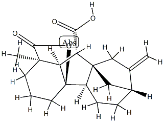 4aα-ヒドロキシ-1β-メチル-8-メチレンギバン-1α,10β-ジカルボン酸1,4a-ラクトン 化学構造式