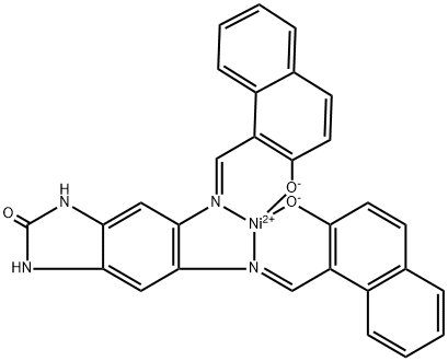 [1,3-dihydro-5,6-bis[[(2-hydroxy-1-naphthyl)methylene]amino]-2H-benzimidazol-2-onato(2-)-N5,N6,O5,O6]nickel Struktur