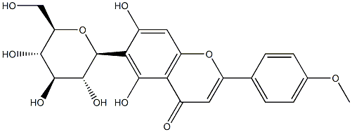 2-(4-メトキシフェニル)-6-(β-D-グルコピラノシル)-5,7-ジヒドロキシ-4H-1-ベンゾピラン-4-オン 化学構造式