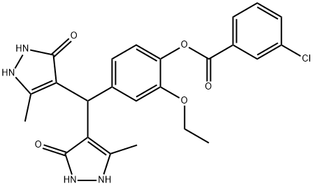 4-[bis(5-hydroxy-3-methyl-1H-pyrazol-4-yl)methyl]-2-ethoxyphenyl 3-chlorobenzoate Struktur