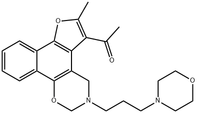 1-(6-methyl-3-(3-morpholinopropyl)-3,4-dihydro-2H-furo[3,2:3,4]naphtho[2,1-e][1,3]oxazin-5-yl)ethan-1-one Struktur