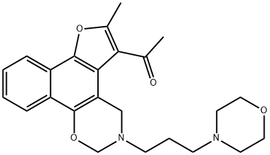 1-(6-methyl-3-(3-morpholinopropyl)-3,4-dihydro-2H-furo[3,2:3,4]naphtho[2,1-e][1,3]oxazin-5-yl)ethan-1-one 化学構造式