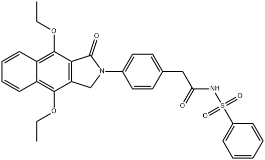 N-(ベンゼンスルホニル)-2-(4-{4,9-ジエトキシ-1-オキソ-1H,2H,3H-ベンゾ[f]イソインドール-2-イル}フェニル)アセトアミド 化学構造式