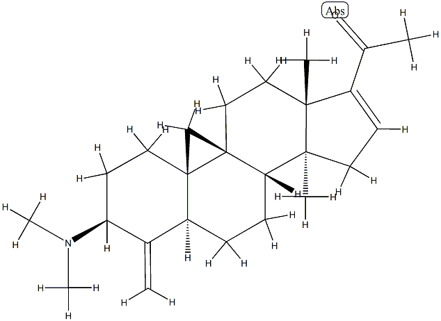 3β-(ジメチルアミノ)-14-メチル-4-メチレン-9,19-シクロ-5α-プレグナ-16-エン-20-オン 化学構造式