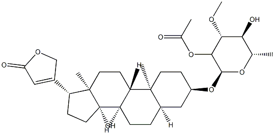 3β-[(2-O-アセチル-6-デオキシ-3-O-メチル-α-L-マンノピラノシル)オキシ]-14-ヒドロキシ-5β-カルダ-20(22)-エノリド 化学構造式