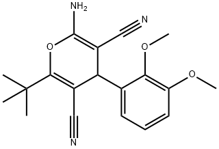 2-amino-6-tert-butyl-4-(2,3-dimethoxyphenyl)-4H-pyran-3,5-dicarbonitrile 结构式
