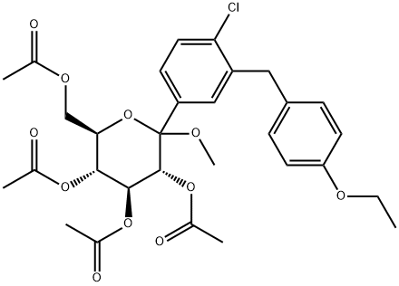 (3R,4S,5R,6R)-6-(乙酰氧基甲基)-2-(4-氯-3-(4-乙氧基苄基)苯基)-2-甲 结构式