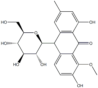 10-β-D-Glucopyranosyl-2,8-dihydroxy-1-methoxy-6-methylanthracen-9(10H)-one Structure